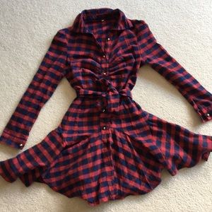Navy Blue and Red Plaid Short Dress